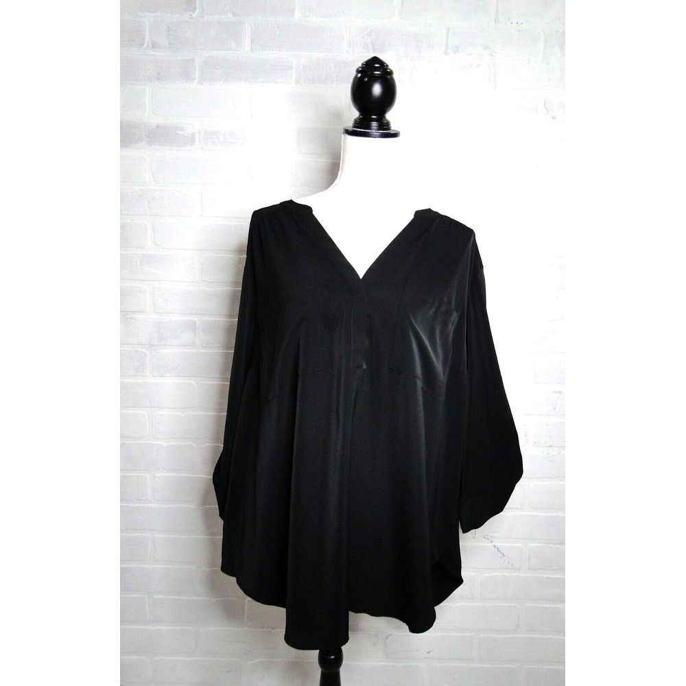 Torrid Harper Satin Georgette Roll Tab Sleeve Tunic‎ Blouse Top Black SZ 3